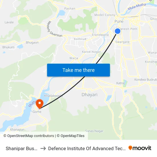 Shanipar Bus Stand to Defence Institute Of Advanced Technology Diat map