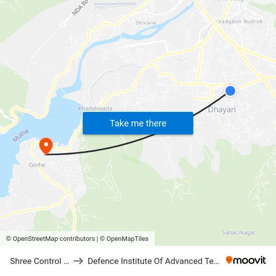 Shree Control Chowk to Defence Institute Of Advanced Technology Diat map