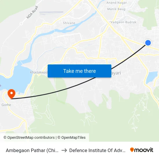 Ambegaon Pathar (Chintamani Dyanpeeth) to Defence Institute Of Advanced Technology Diat map
