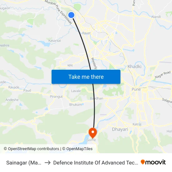 Sainagar (Mamurdi) to Defence Institute Of Advanced Technology Diat map