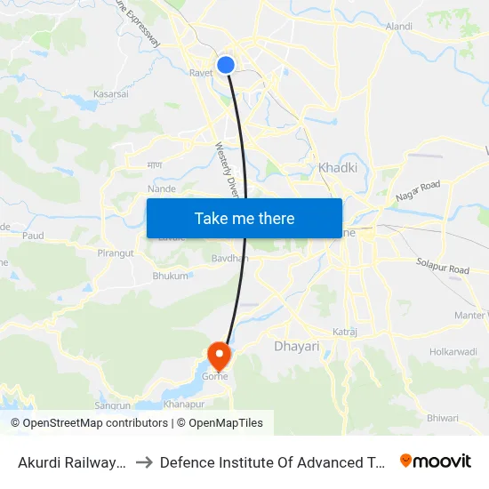 Akurdi Railway Station to Defence Institute Of Advanced Technology Diat map