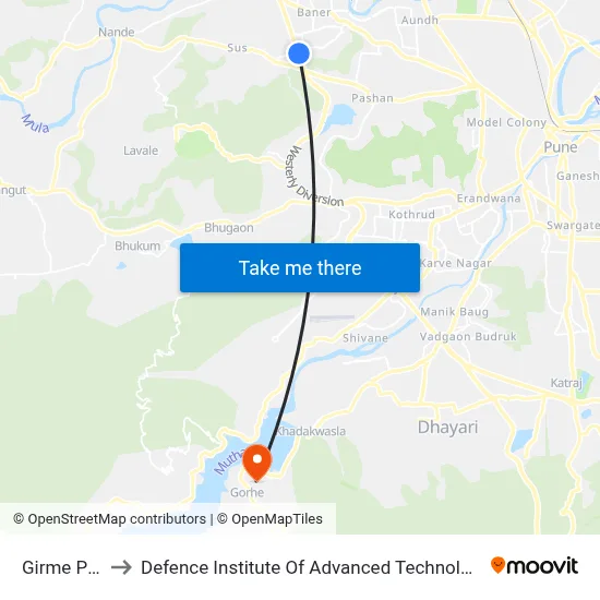 Girme Park to Defence Institute Of Advanced Technology Diat map