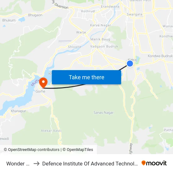 Wonder City to Defence Institute Of Advanced Technology Diat map
