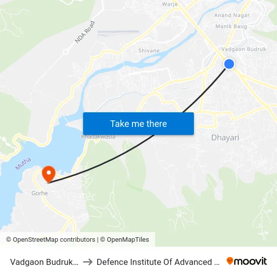 Vadgaon Budruk Highway to Defence Institute Of Advanced Technology Diat map