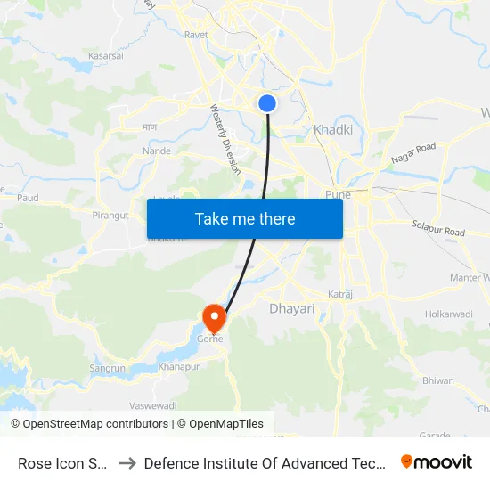 Rose Icon Society to Defence Institute Of Advanced Technology Diat map