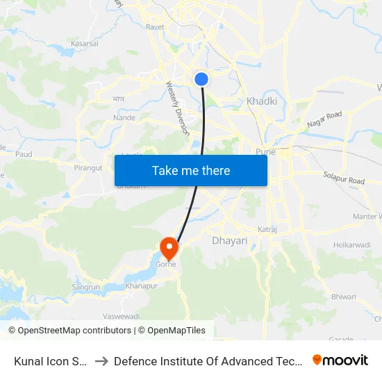 Kunal Icon Society to Defence Institute Of Advanced Technology Diat map