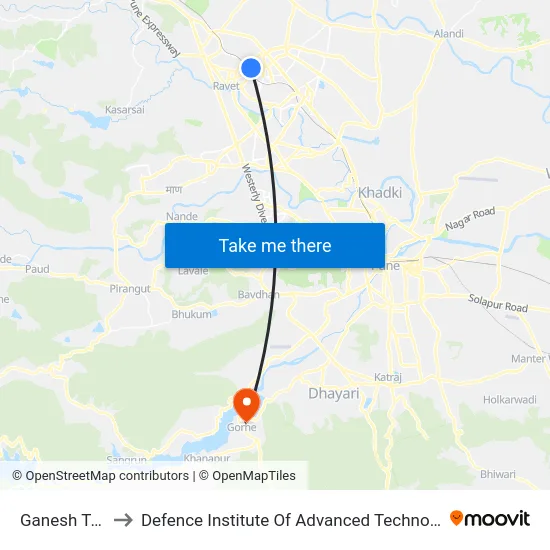 Ganesh Talav to Defence Institute Of Advanced Technology Diat map