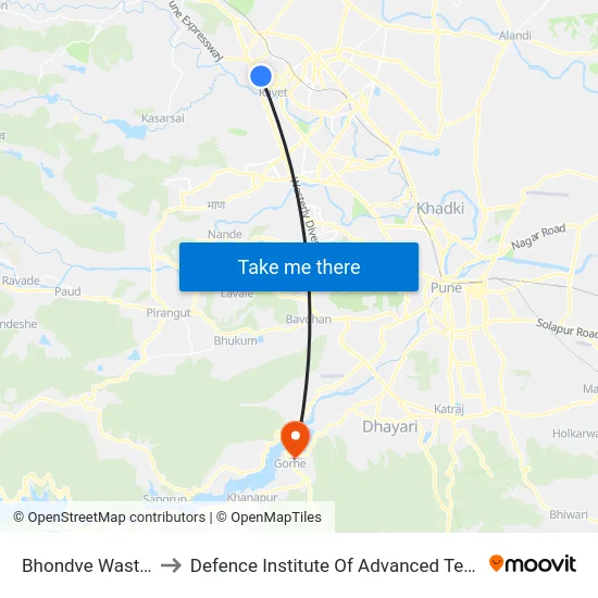 Bhondve Wasti Ravet to Defence Institute Of Advanced Technology Diat map