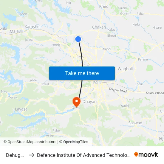 Dehugaon to Defence Institute Of Advanced Technology Diat map
