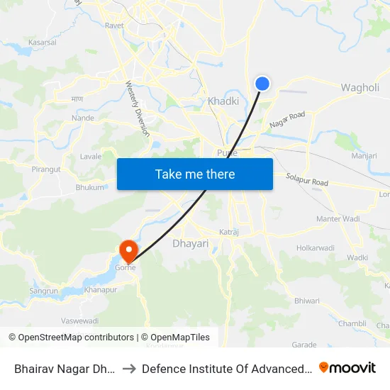 Bhairav Nagar Dhanori Road to Defence Institute Of Advanced Technology Diat map