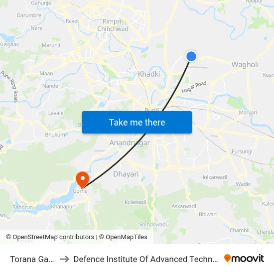 Torana Garden to Defence Institute Of Advanced Technology Diat map