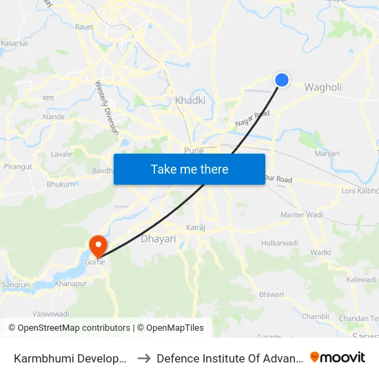 Karmbhumi Developers Wagholi Road to Defence Institute Of Advanced Technology Diat map