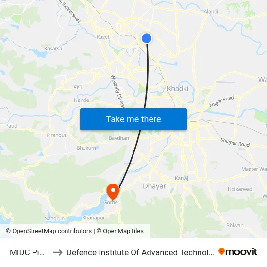 MIDC Pimpri to Defence Institute Of Advanced Technology Diat map