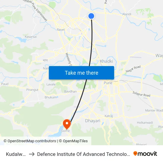 Kudalwadi to Defence Institute Of Advanced Technology Diat map
