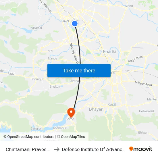 Chintamani Pravesh Dwar Chowk to Defence Institute Of Advanced Technology Diat map