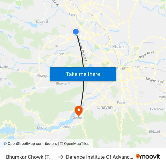 Bhumkar Chowk (Towards Wakad) to Defence Institute Of Advanced Technology Diat map