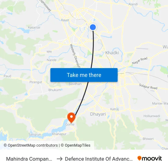 Mahindra Company Pimpri Road to Defence Institute Of Advanced Technology Diat map