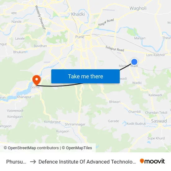 Phursungi to Defence Institute Of Advanced Technology Diat map