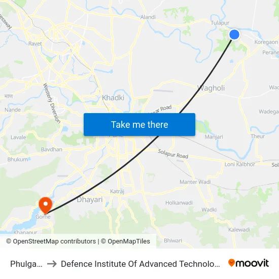 Phulgaon to Defence Institute Of Advanced Technology Diat map