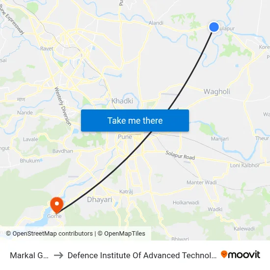 Markal Gaon to Defence Institute Of Advanced Technology Diat map