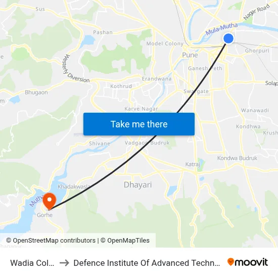 Wadia College to Defence Institute Of Advanced Technology Diat map