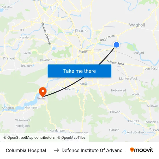 Columbia Hospital Sainathnagar to Defence Institute Of Advanced Technology Diat map