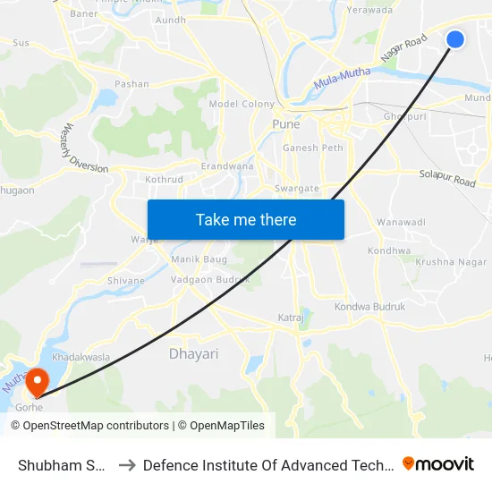 Shubham Society to Defence Institute Of Advanced Technology Diat map