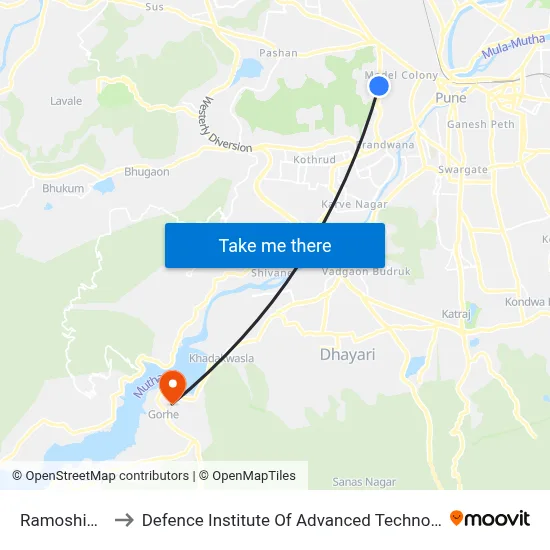 Ramoshiwadi to Defence Institute Of Advanced Technology Diat map
