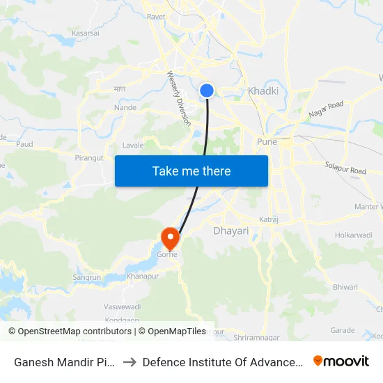 Ganesh Mandir Pimple Nilakh to Defence Institute Of Advanced Technology Diat map