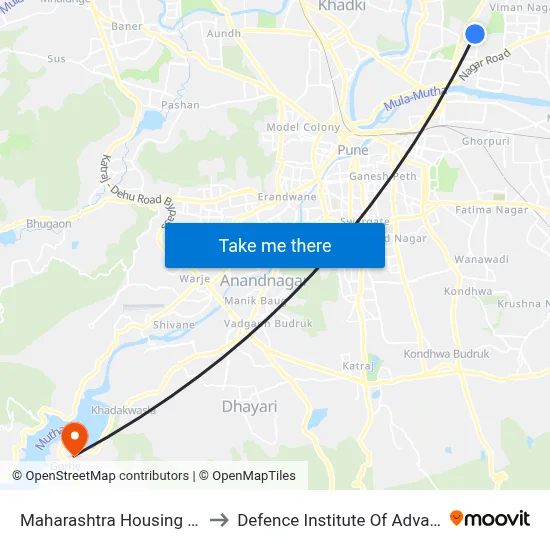 Maharashtra Housing Board Samta Nagar to Defence Institute Of Advanced Technology Diat map