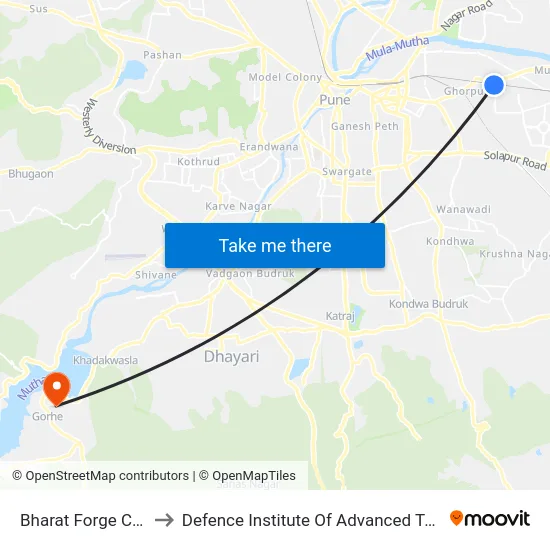 Bharat Forge Company to Defence Institute Of Advanced Technology Diat map