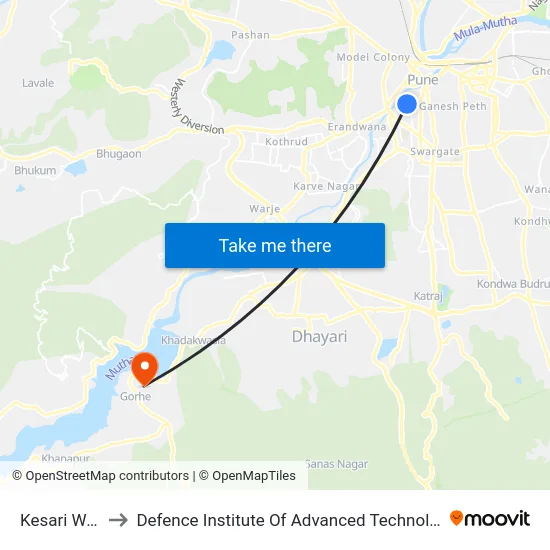Kesari Wada to Defence Institute Of Advanced Technology Diat map