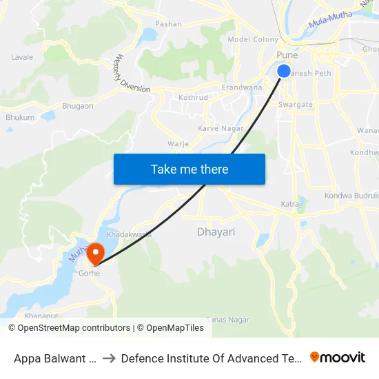 Appa Balwant Chowk to Defence Institute Of Advanced Technology Diat map