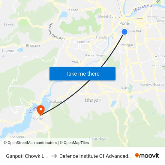 Ganpati Chowk Laxmi Road to Defence Institute Of Advanced Technology Diat map