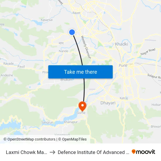 Laxmi Chowk Marunji Road to Defence Institute Of Advanced Technology Diat map