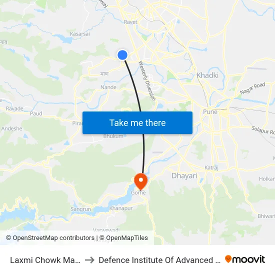 Laxmi Chowk Marunji Road to Defence Institute Of Advanced Technology Diat map