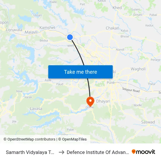 Samarth Vidyalaya Talegaon Dabhade to Defence Institute Of Advanced Technology Diat map