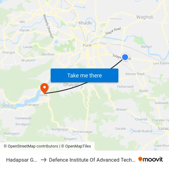 Hadapsar Gadital to Defence Institute Of Advanced Technology Diat map