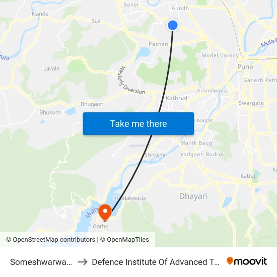 Someshwarwadi Phata to Defence Institute Of Advanced Technology Diat map