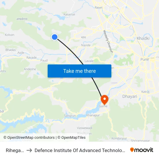 Rihegaon to Defence Institute Of Advanced Technology Diat map