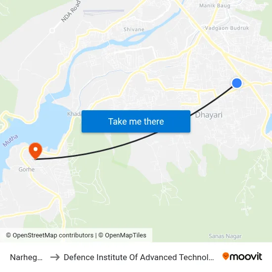 Narhegaon to Defence Institute Of Advanced Technology Diat map