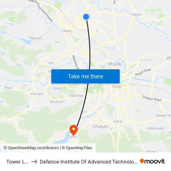 Tower Line to Defence Institute Of Advanced Technology Diat map