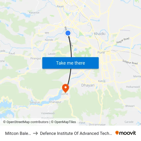 Mitcon Balewadi to Defence Institute Of Advanced Technology Diat map