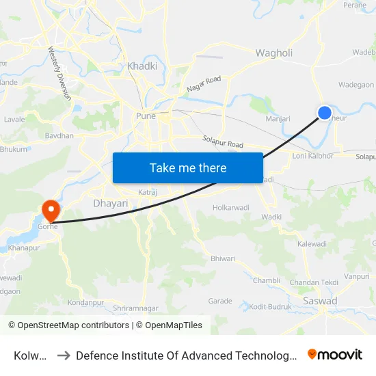 Kolwadi to Defence Institute Of Advanced Technology Diat map