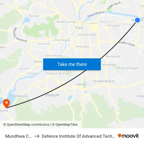 Mundhwa Chowk to Defence Institute Of Advanced Technology Diat map