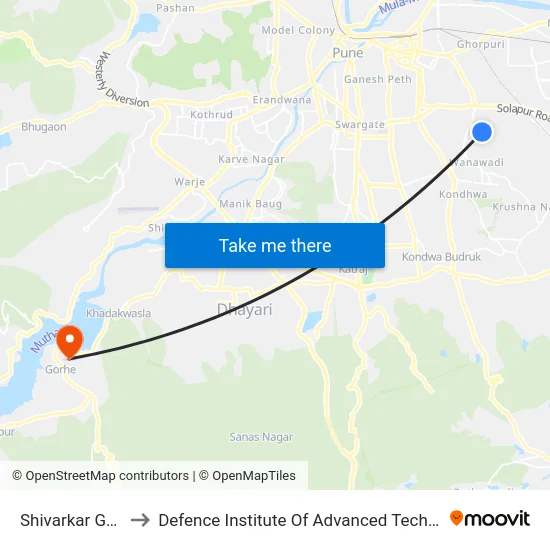 Shivarkar Garden to Defence Institute Of Advanced Technology Diat map