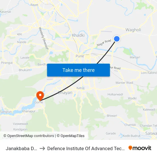 Janakbaba Dargah to Defence Institute Of Advanced Technology Diat map