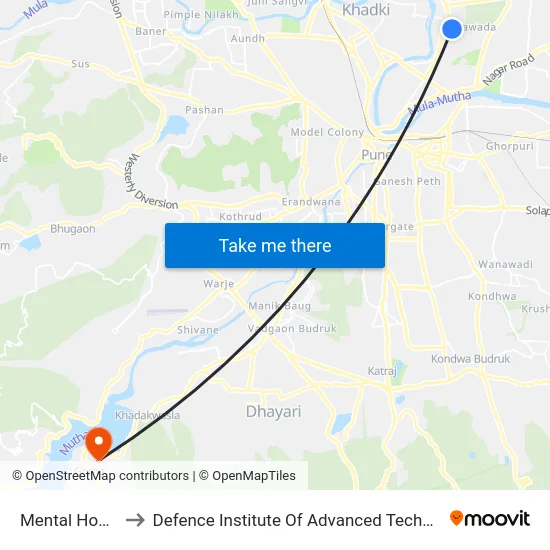 Mental Hospital to Defence Institute Of Advanced Technology Diat map