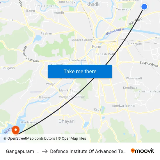 Gangapuram Mhada to Defence Institute Of Advanced Technology Diat map