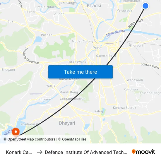 Konark Campus to Defence Institute Of Advanced Technology Diat map